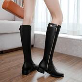 欧美秋冬新款 骑士靴低跟侧拉链长靴不过膝平跟女靴超大码