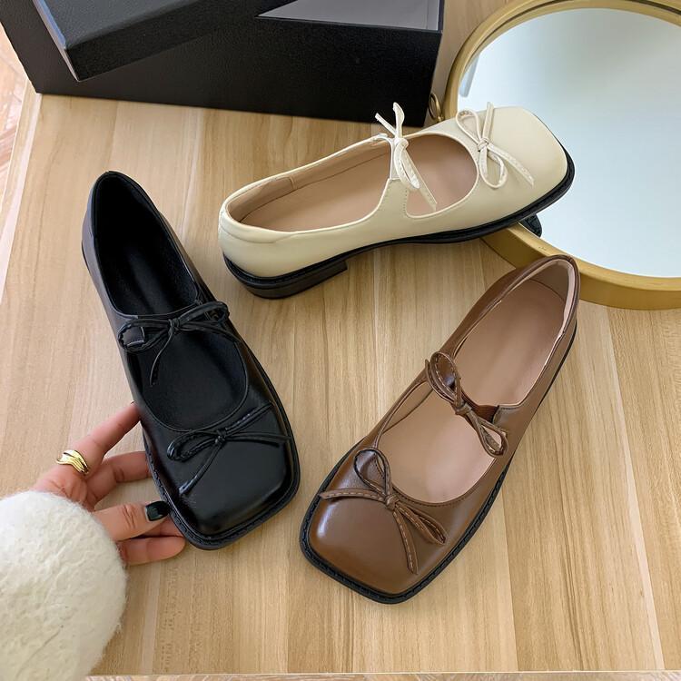 蝴蝶结小皮鞋女潮2022春季复古玛丽珍日系风低跟奶奶鞋大小码单鞋