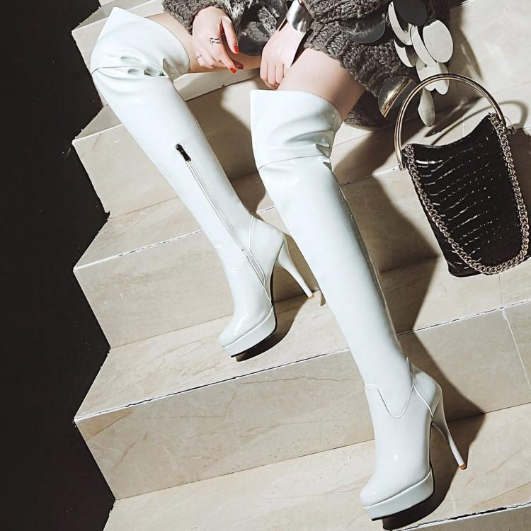 40-48大码欧美时尚漆皮钢管舞靴粗跟过膝长靴性感高跟鞋夜店舞台