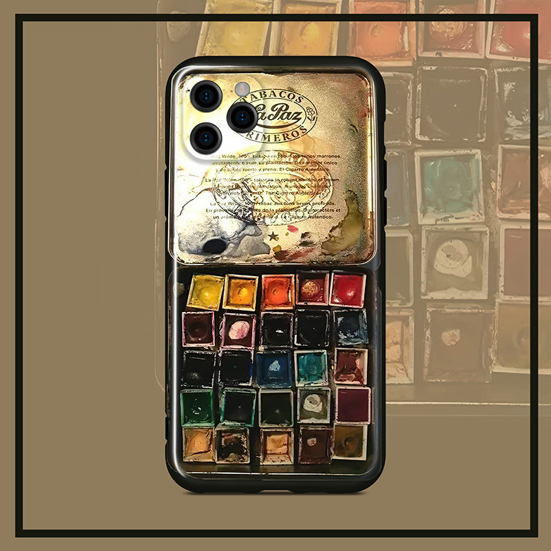 怀旧收藏颜料盒适用16英伦风iPhone15Pro max苹果14Plus软壳13创意12双层11全包手机壳个性防摔创意酷前卫