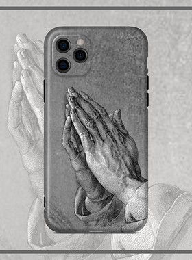 丢勒绘画祈祷之手适用iPhone16Pro Max原创15苹果13素描14Plus全包软壳12个性手机壳灰色11防摔防掉色创意