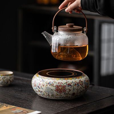珐琅彩电陶炉家用静音壶煮茶器陶瓷炉茶炉玻璃提壶茶壶电炉全自动