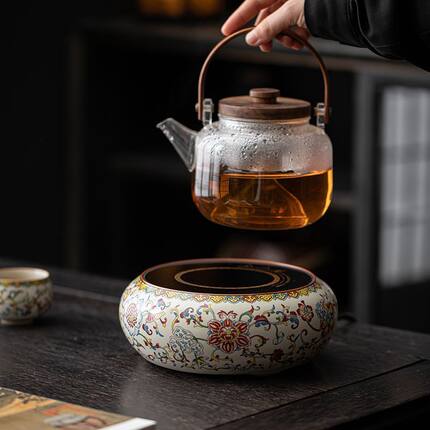 珐琅彩电陶炉家用静音壶煮茶器陶瓷炉茶炉玻璃提壶茶壶电炉全自动
