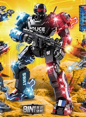 乐玩90231特警机器人机甲机儿童益智警察拼装玩具盲盒男孩子礼物