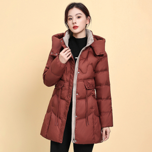 新款冬季羽绒服女装中长款外套白鸭绒保暖鸭绒袄子显瘦妈妈冬装潮