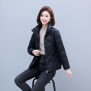短款洋气棉服女士黑色宽松棉衣潮款轻薄上衣外套中青年妈妈装冬装
