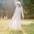 云分子原创春秋冬季 蕾丝显瘦超重工螺旋下摆气质连衣裙 V领长袖