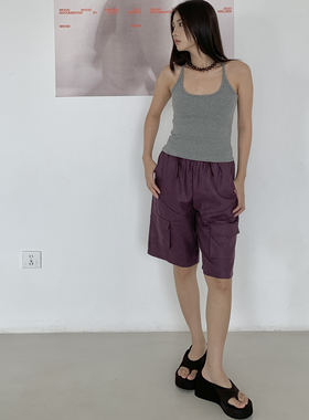 RUSTLE INTERLUDE 显白梅子紫汉麻宽松轻薄工装中裤短裤