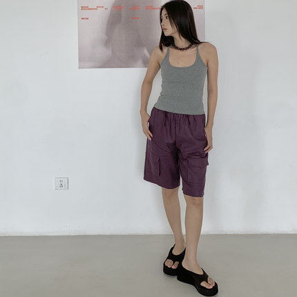 RUSTLE INTERLUDE 显白梅子紫汉麻宽松轻薄工装中裤短裤