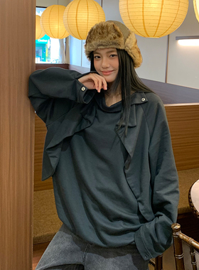 RUSTLE INTERLUDE 天丝莱赛尔花苞摆廓形翻领套头卫衣上衣