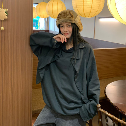 RUSTLE INTERLUDE 天丝莱赛尔花苞摆廓形翻领套头卫衣上衣