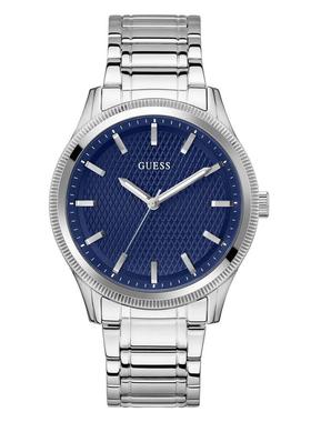 代购GUESS男士腕表计时夜光日期防水金属钢带蓝色银色商务通勤