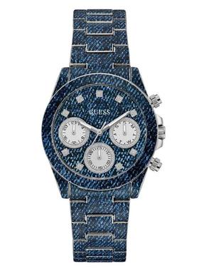 代购GUESS女士腕表计时日期夜光多时区钢带蓝色防水金属商务休闲