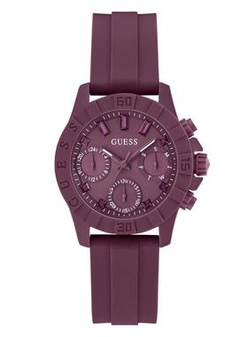 代购GUESS女士腕表计时日期夜光多时区硅胶红色防水单色运动休闲
