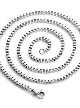 时尚个性盒子链无吊坠钛钢裸链条单链子气质锁骨长项链百搭配饰品