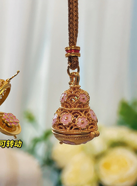 发财妮妮 旋转莲花 古法沙金工艺珐琅彩滴釉镂空葫芦项链毛衣链