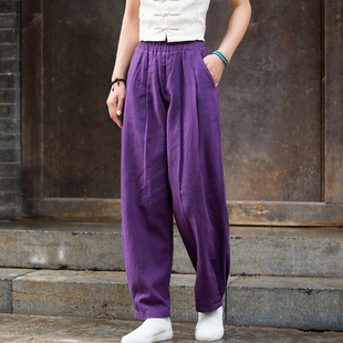 子练功太极裤 棉麻灯笼裤 女春秋亚麻收褶设计文艺宽松百搭休闲长裤