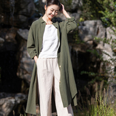 复古厚实风衣开衫 廓形衬衫 袍子 棉麻风衣外套大翻领加长款 原创女装