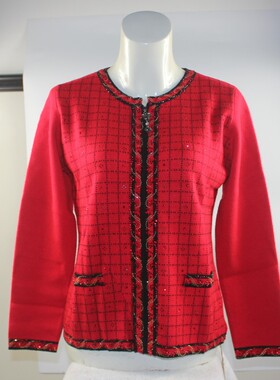 2024秋冬开开羊毛衫中老年开衫外套毛衣红色本命年F8866清仓特价