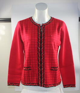 2024秋冬开开羊毛衫中老年开衫外套毛衣红色本命年F8866清仓特价