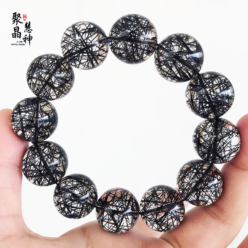 天然黑发晶顺发手链男女水晶手串