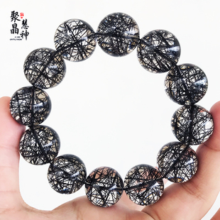 珍藏级天然巴西黑发晶手链蕾丝清透顺发黑水晶发丝钛晶男女士手串
