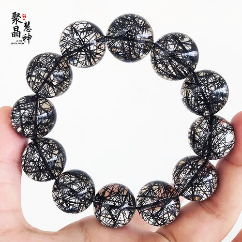 天然黑发晶顺发手链男女水晶手串