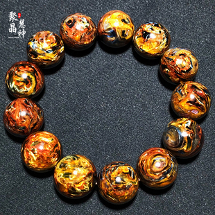 天然纳米比亚火彩彼得石手串炫彩油墨画男女士猫眼手链暴风雨宝石