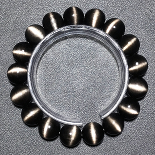 珍藏级天然猫眼银曜石手链男女款 双眼手串黑曜石猫眼石水晶