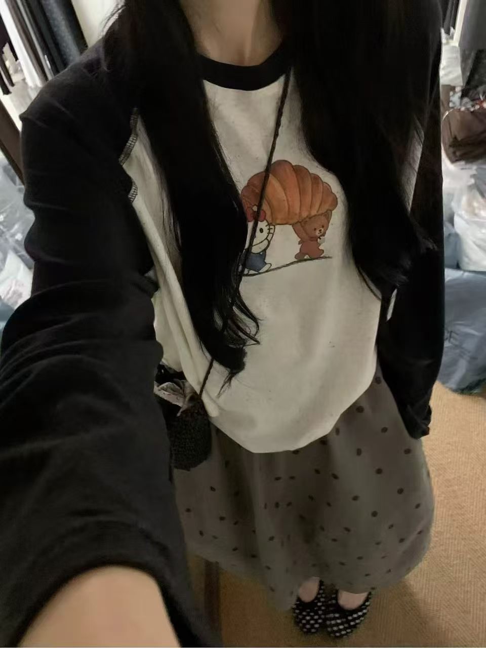 欧洲站2026秋季新韩版时尚圆领宽松显瘦百搭卡通印花长袖T恤女