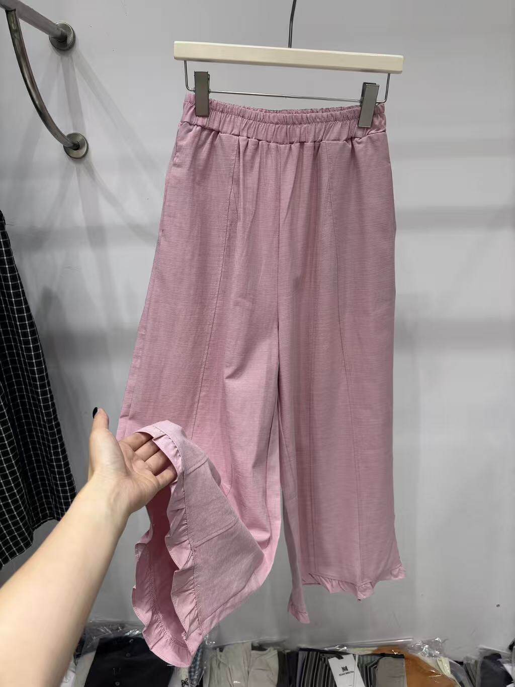 欧洲站2026夏季新韩版时尚松紧腰宽松显瘦百搭花边休闲裤女