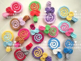 纯手工制作钩针棒棒糖发夹毛线编织儿童发夹鱼嘴夹刘海夹成品