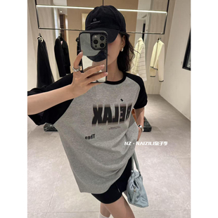 夏季新品【奈子】休闲风字母插肩袖印花宽松短袖T恤 6735# OZQ