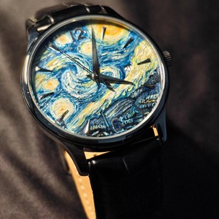 梵高星空手表真实手绘油画表盘石英表精致中性