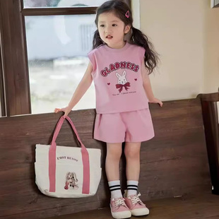 纯棉无袖 3女童夏季 1岁宝宝2026新款 套装 上衣婴儿睡衣 洋气背心短裤