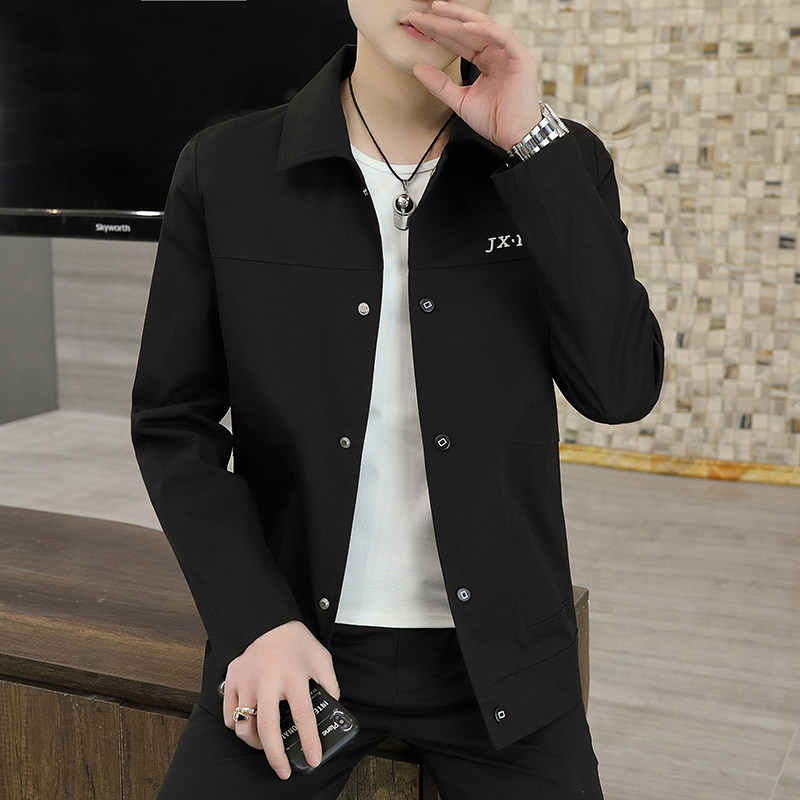 春季新款男士休闲商务夹克潮流翻领上衣外套XZ313B-1-J图片