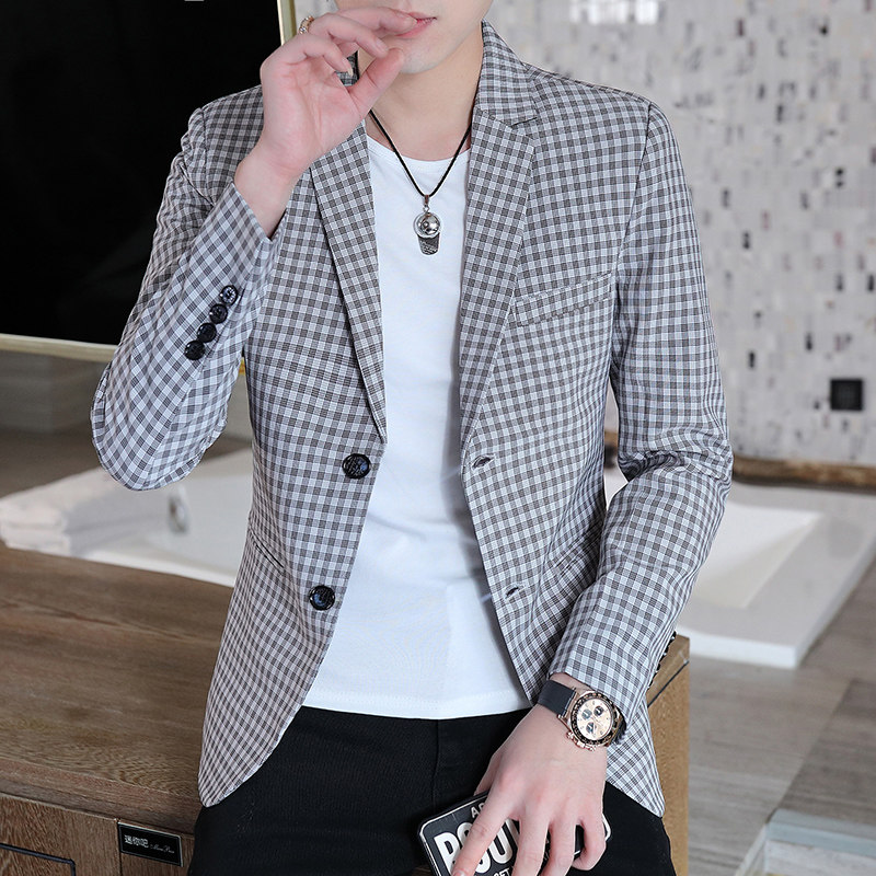 秋季新款男士时尚修身格子小西服外套XZ313B-1-XF2036-P85图片