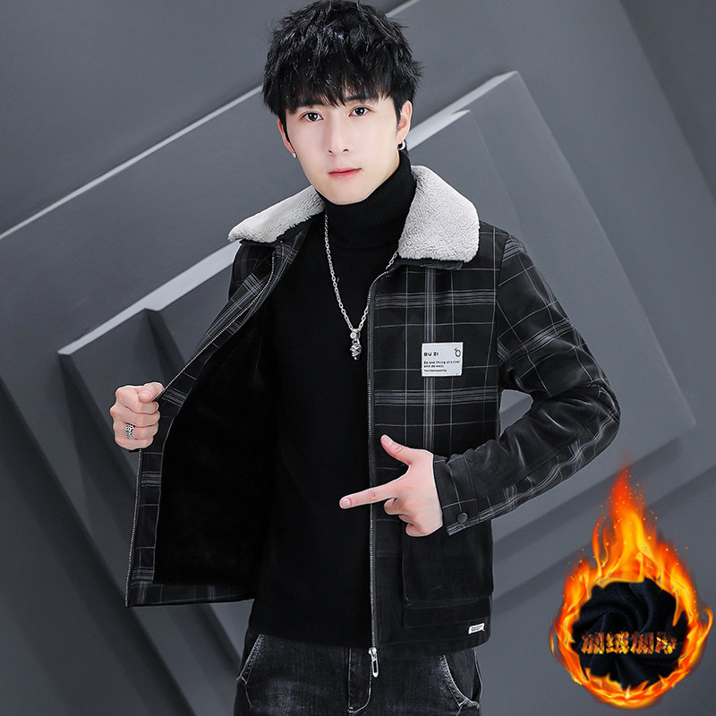 秋冬潮流男士开衫翻领加绒加厚休闲夹克外套XZ313B-1-JK211-P130图片