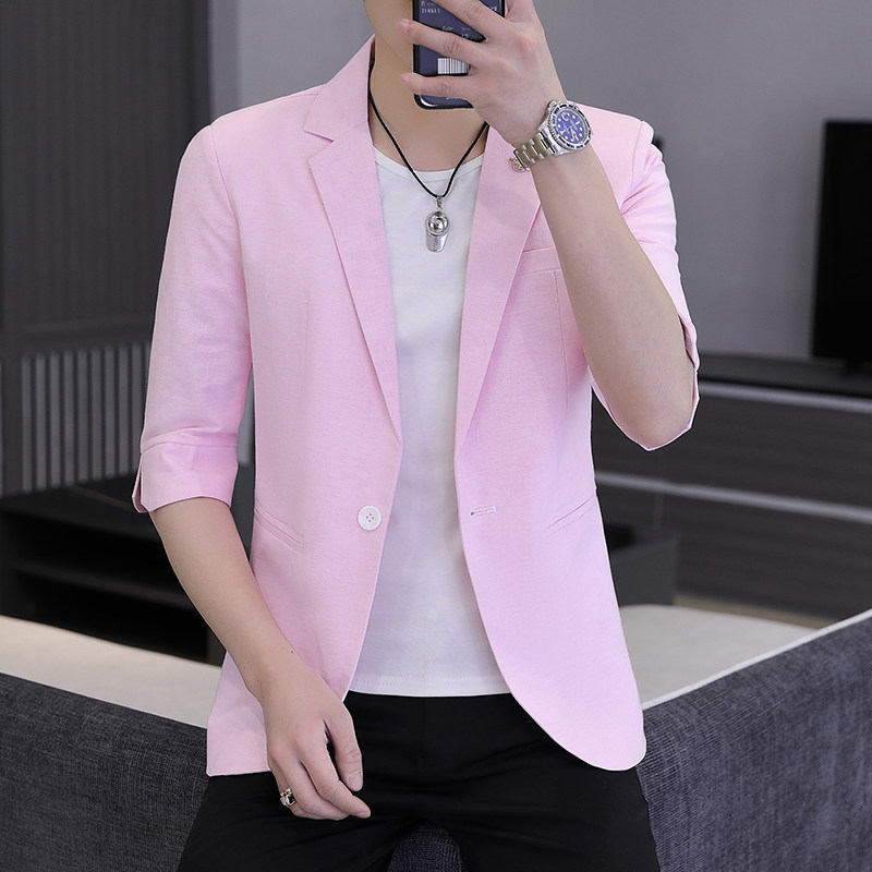 春夏新款西装男士时尚纯色百搭中袖小西服外套XZ313B-1-XF813-P70图片