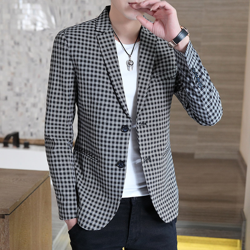 秋季新款男士时尚修身格子西服外套XZ313B-1XF2036-P85图片