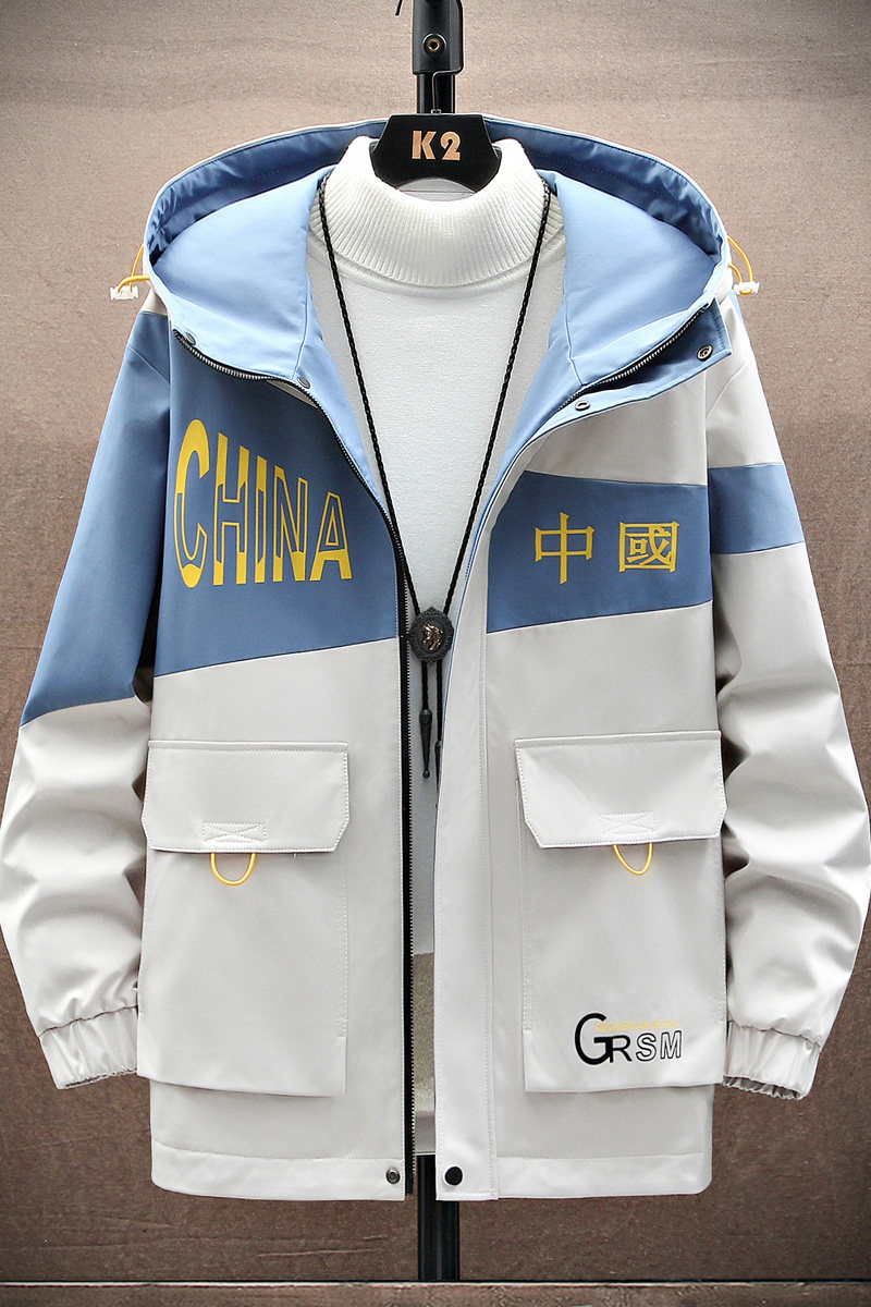春季新款宽松休闲连帽夹克拼色百搭外套XZ313B-1-JK177-P55,男装夹克,星座310B-3