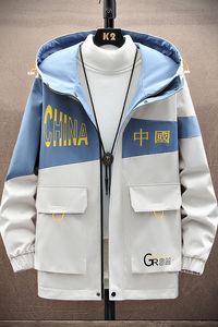 春季新款宽松休闲连帽夹克拼色百搭外套XZ313B-1-JK177-P55图片