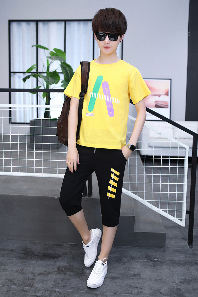 2021套装男青少年休闲运动短袖长裤纯棉两件套XZ131B-1-TZ23-P45,男装休闲套装,星座310B-3