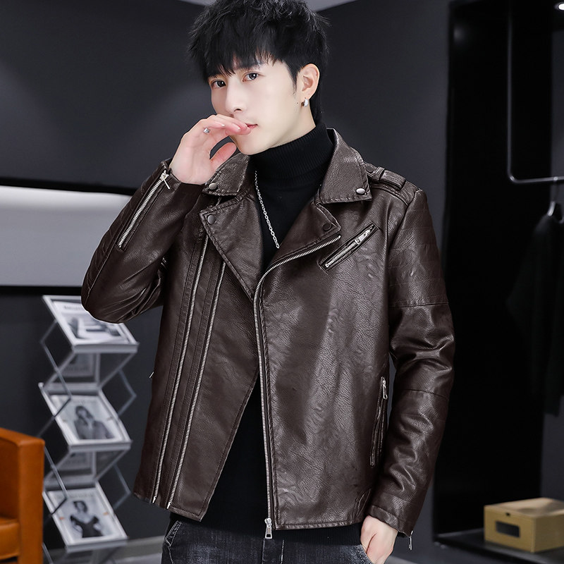 PY916-P130主推秋冬翻领加绒皮衣型男机车服皮夹克外套XZ313B-1图片