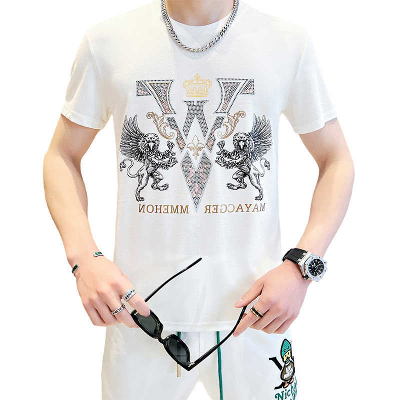 抖音品质欧版男士高品质烫钻圆领短袖T恤XZ313B-1-DX2202-P40,男装T恤,星座310B-3