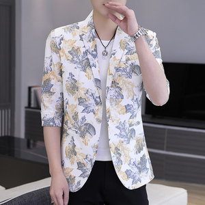 春夏新款西装男时尚休闲百搭中袖小西服外套XZ313B-1-XF812