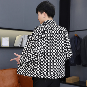春季男士休闲商务夹克千鸟格潮流翻领上衣外套XZ313B-1-J01图片