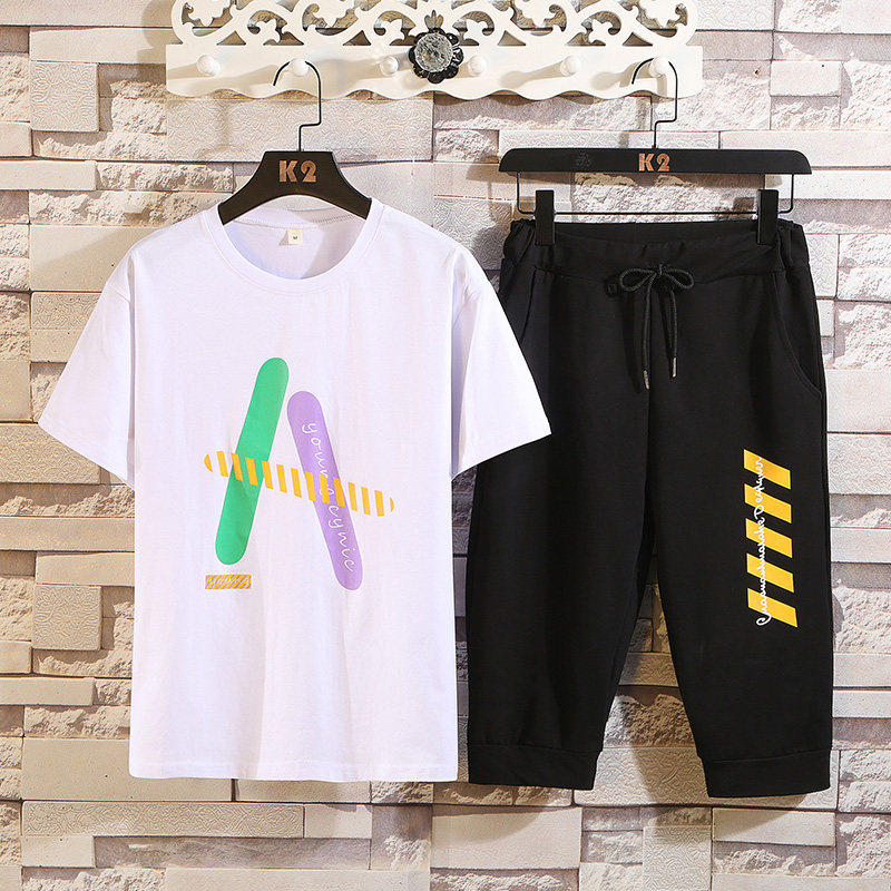 套装男青少年休闲运动短袖长裤纯棉两件套XZ131B-1-TZ23-P45，男装休闲套装，星座310B-3