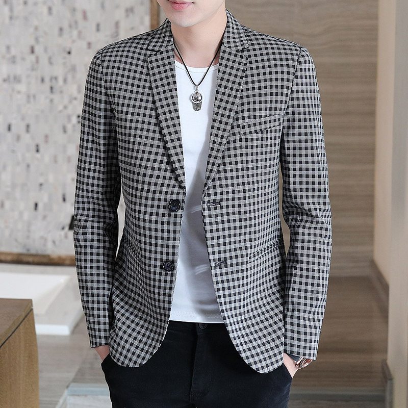 秋季新款男士时尚修身格子西服外套XZ313B-1XF2036-P85,男装西服,星座310B-3