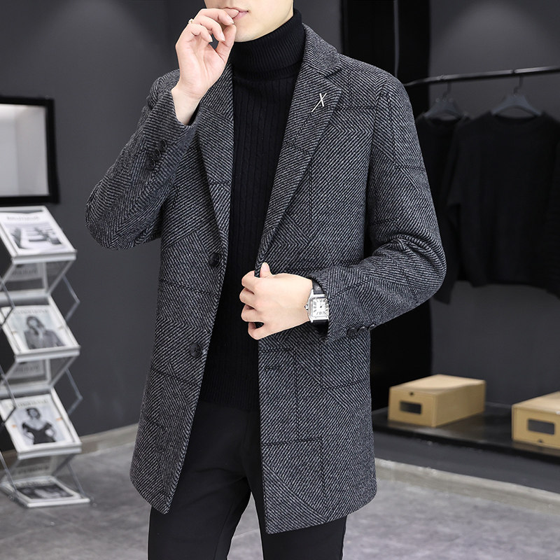 羊毛35%春季新款中长款休闲毛呢外套呢子大衣XZ313B-1M09-P170,男装毛呢大衣,星座310B-3